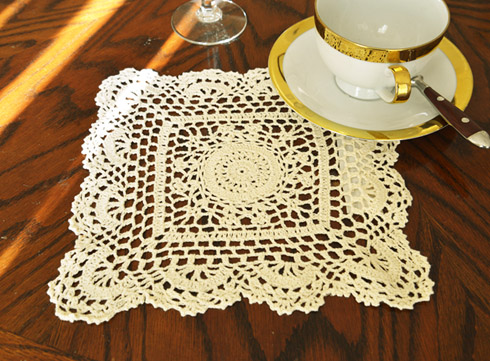 Wheat color Square Crochet Doilies 10" Square. ( 4 pieces)